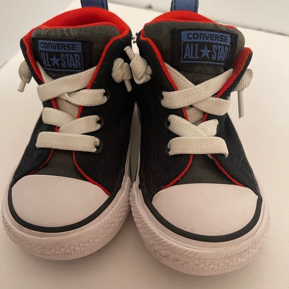 Converse Chuck Taylor All Star Mid Toddler Shoe Size 4 Navy Blue White Orange - Picture 3 of 9